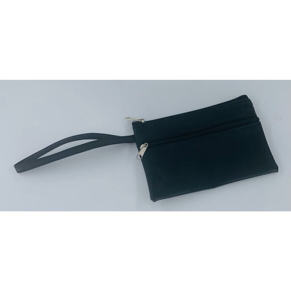 Coin Purse Small Zippered Pouch Black 6 x 4 Inch Wristlet Wallet Dual Pocket - Picture 7 of 7